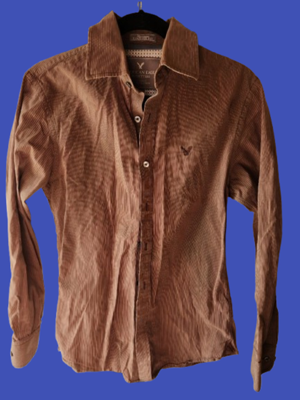 American Eagle Vintage Fit Brown Stripe Button Down Shirt Small Y2K AEO